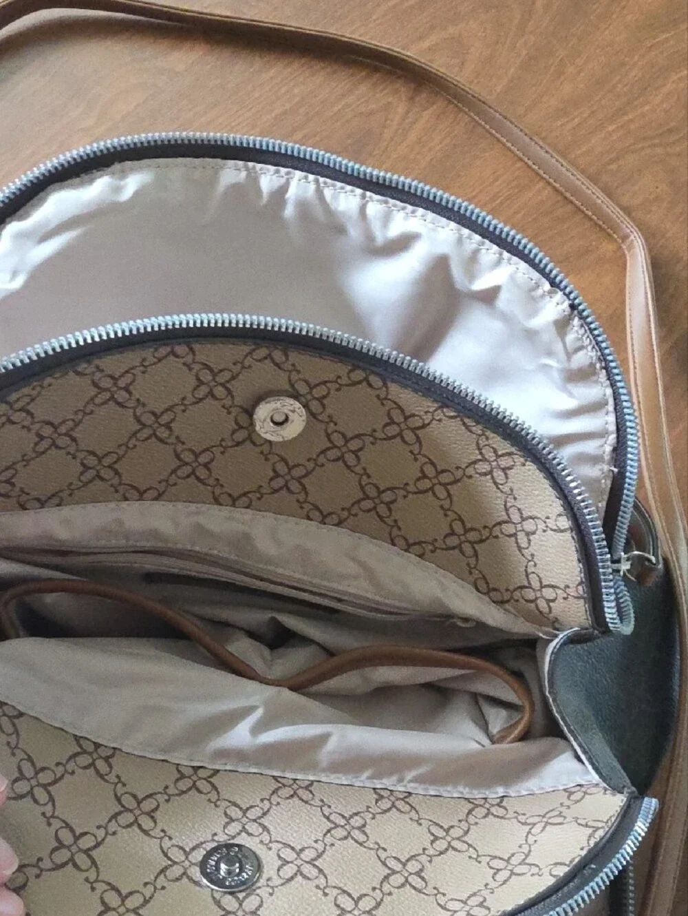 Nine West Brown and Tan Monogram Satchel with Shoulder Strap